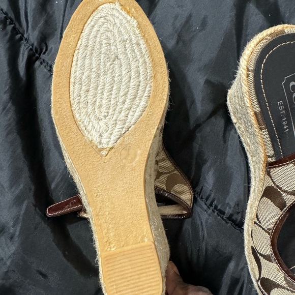 Coach Kara Brown Logo Espadrilles Wedge Sandals A3552 Size 7 53# - Picture 4 of 6